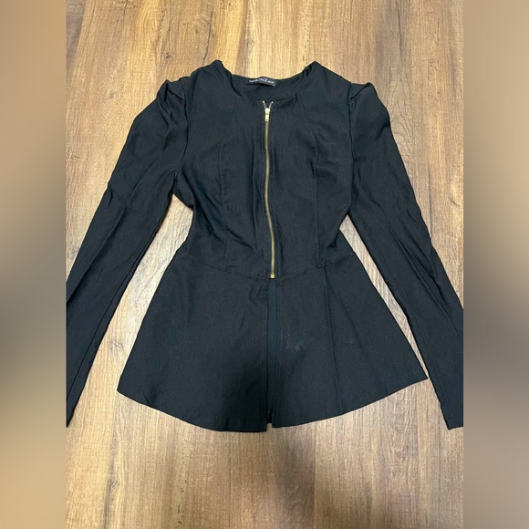 The Vintage Shop Black Front Zip Blouse - Picture 1 of 8